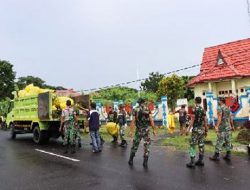Kodim 1508/Tobelo Bersama Persiari Karya Bhakti Bersihan Lingkungan Kantor Radio Pemda Halut
